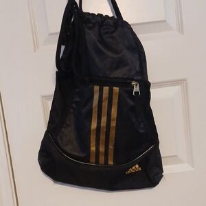Adidas Black and Gold Striped Backpack